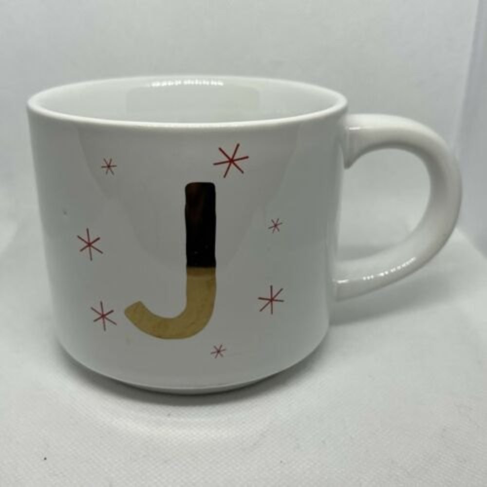 Threshold Monogram Letter J Coffee Cup Mug Target White w/ Gold Letter NEW!